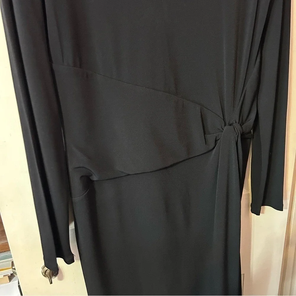 Michael Michael Kors Black Long Sleeve Keyhole Sheath Dress with Side Knot Drape